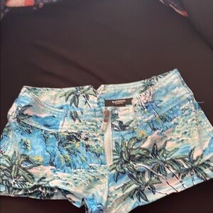 Blue Tropical Print Women Shorts